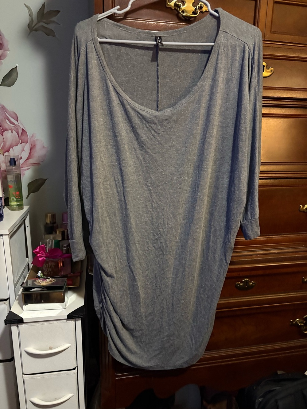 Women's Gray Scoop Neck Long Sleeve oversized Tunic Top 3X